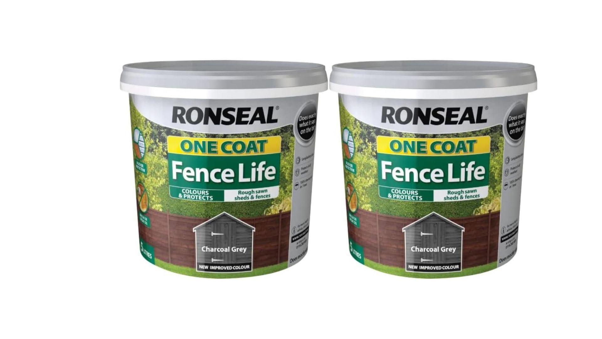 FAB INT PRODUCTS Ronseal Fence Life Wood Treatment, 2 x 5 litres, One Coat Formula (2 X Charcoal Grey)