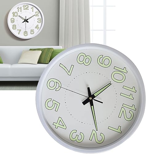 Miniatura 5 de Reloj de pared de 12 pulgadas, reloj de pared que brilla en la oscuridad, reloj de pared de madera silencioso sin tictac, reloj de pared decorativo