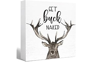 Funny Get Buck Naked Elk Wood Block Sign for Bathroom Shelf