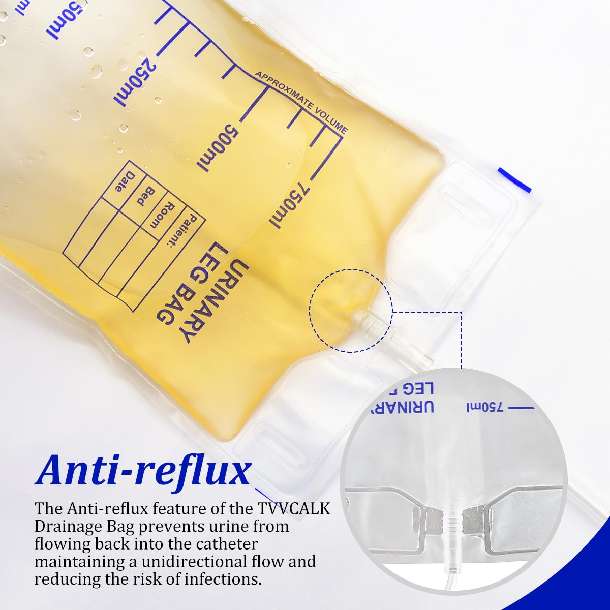 10 Stück 750ml Urinbeutel katheterbeutel, Urinbeutel Beinbeutel, Katheter Beinbeutel, Urindrainagebeutel mit 2 Stoffgurten, Ventil und T-Ablass
