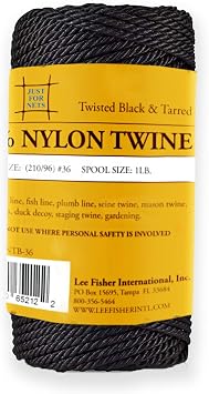 Twisted Tarred Nylon Bank Twine, Black, 1lb Spool - Heavy Duty String for Net Repair, Camping, Trot Line Fishing, Bushcraft Cordage #36-1lb Spool