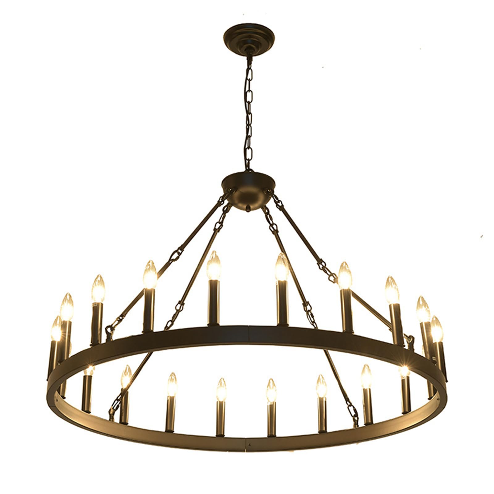 KXEcoLife Morden Chandeliers Black Wagon Wheel,Farmhouse Wheelround Industrial Ceiling Light Fixtures For Outdoor Porch High Ceilings Living Dining Room Foyer Entryway,20 Li