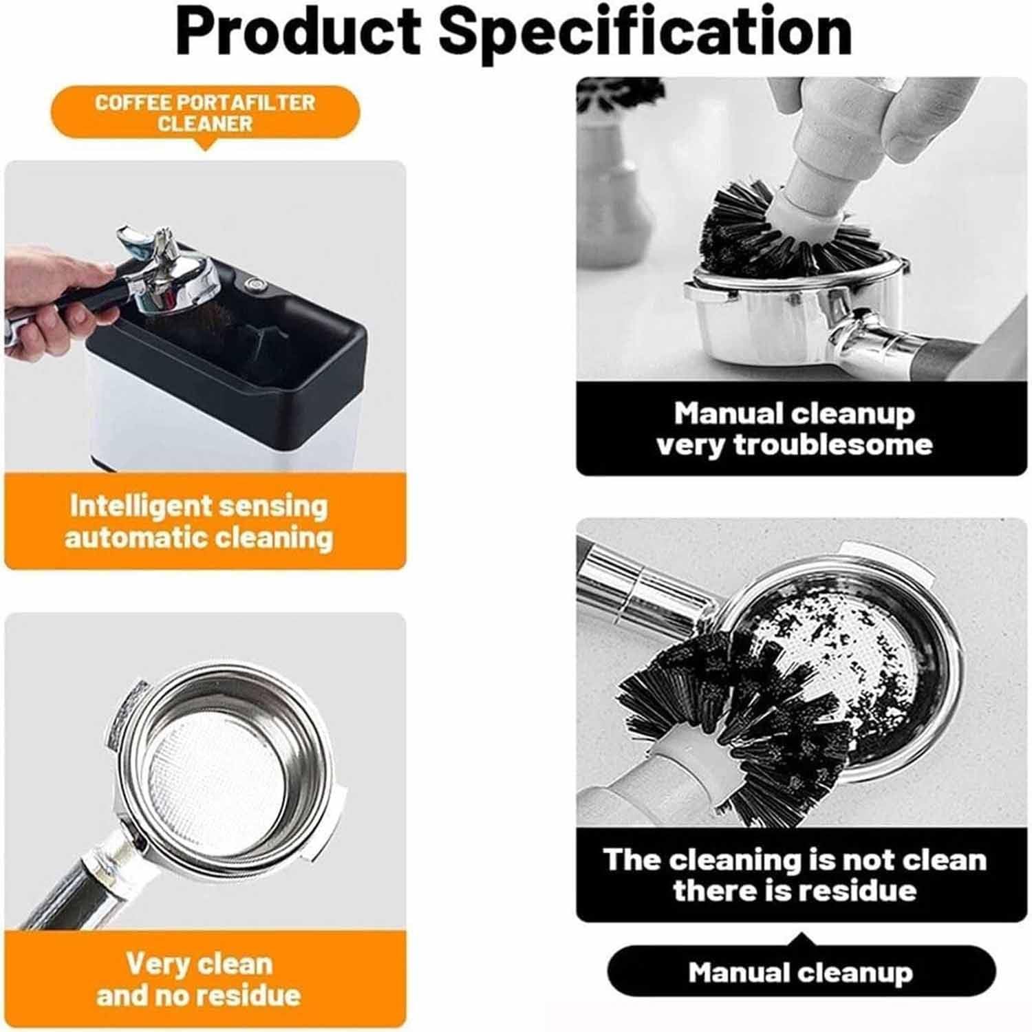 Limpiador automático de portafiltros de café con 3 raspadores y cepillo para una fácil eliminación de molidos