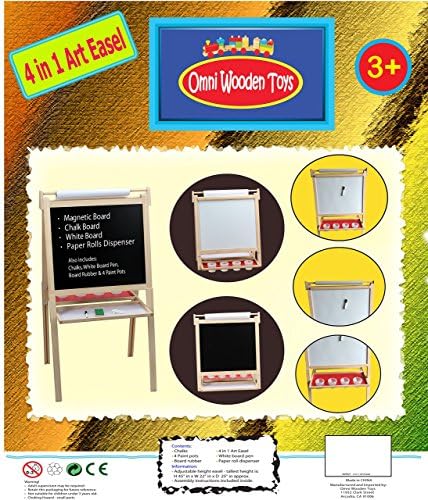 Omni Wooden Toys 4-in-1 Double Side Board Magnetic Art Easel Creativity Learning Fun, Black/White
