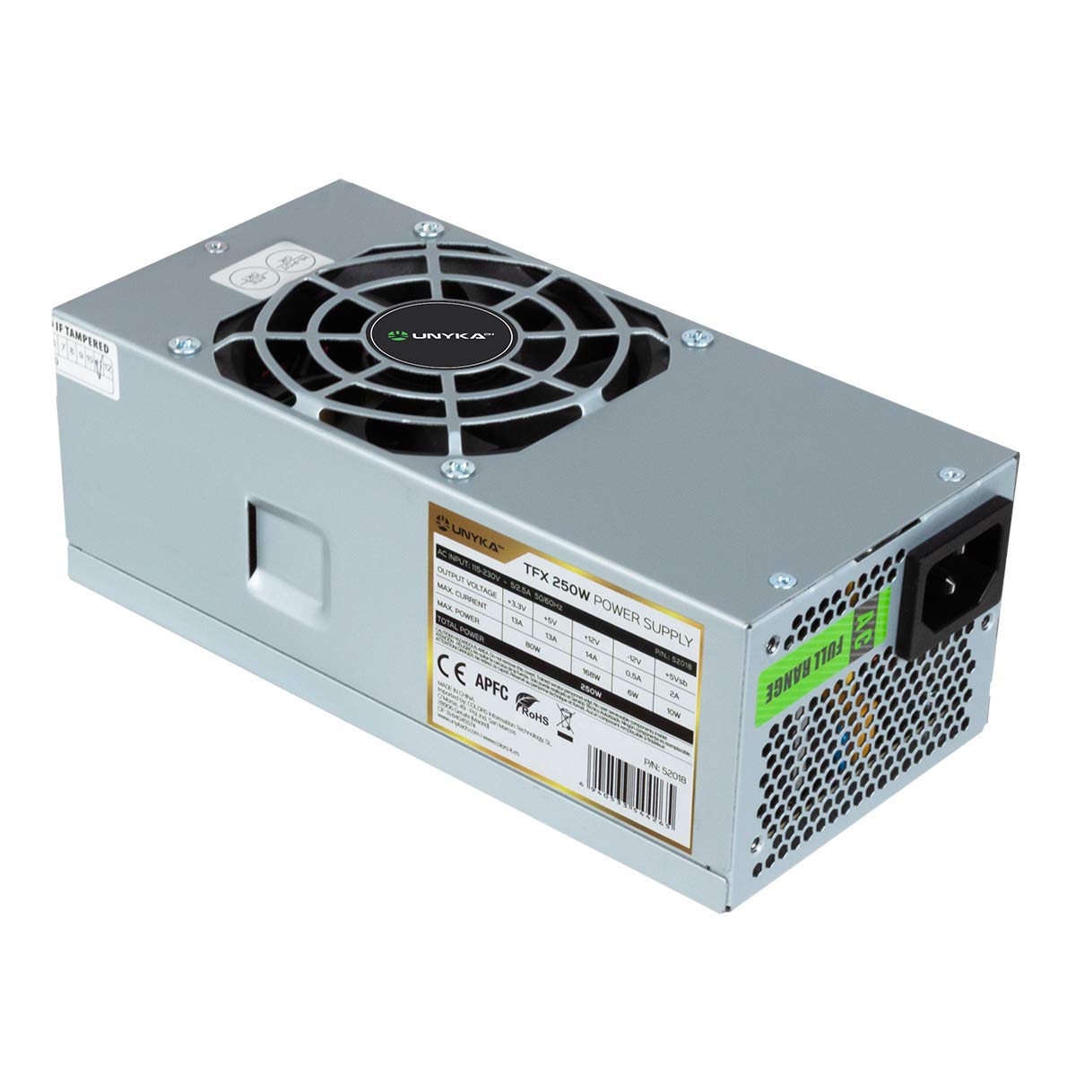 FUENTE DE POWER SUPPLY UNYKACH TFS 52018 250W 90% BY EFICIENCIA APFC ACTIVO VENTILADOR 80MM ULTRA SILENCIOSO