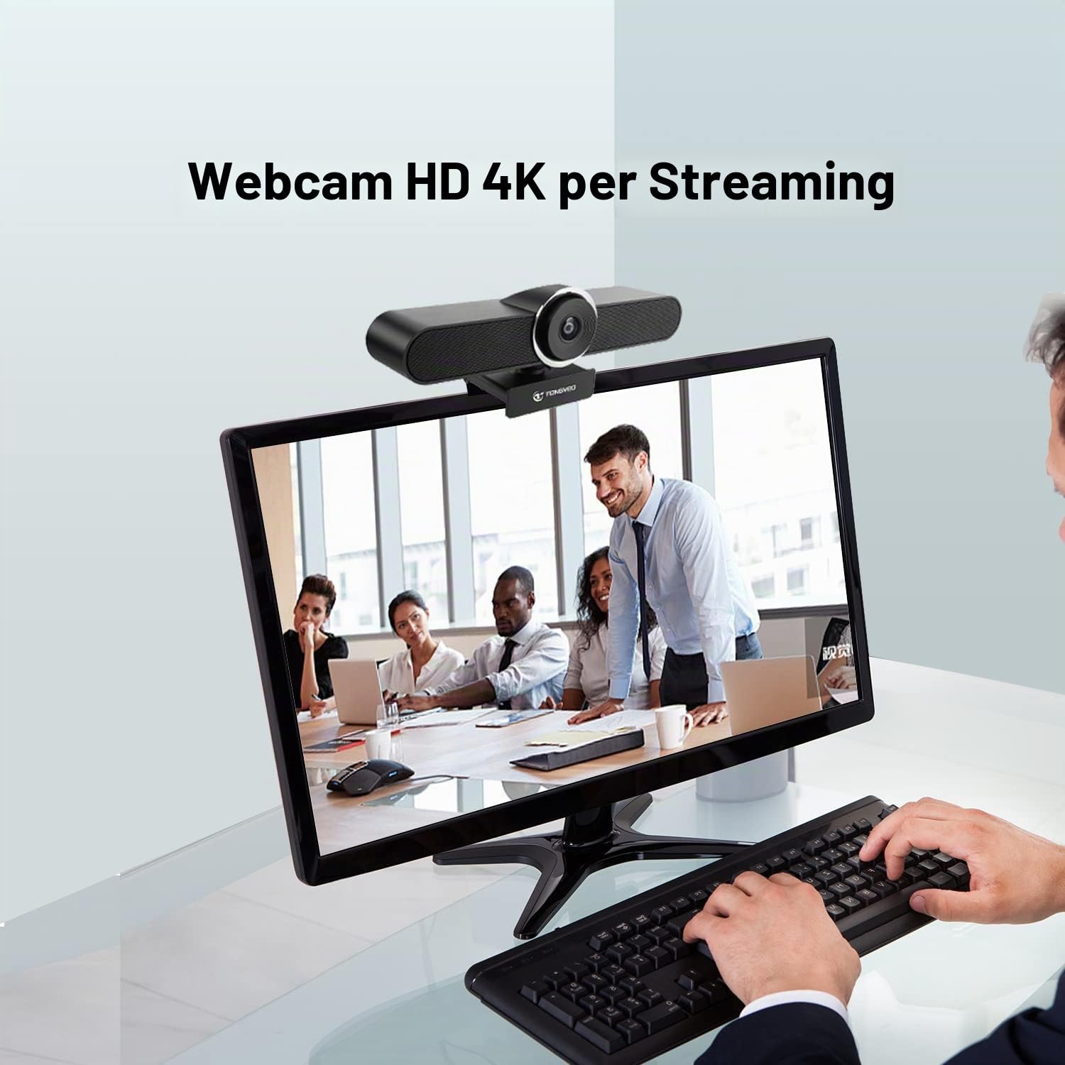 TONGVEO 4K Webcam Conference TV Room Web Camera con microfono e altoparlante, videocamera per computer grandangolare AI Auto Framing Dual Mics funziona con Teams, Zoom, Google Voice, PC (4K)