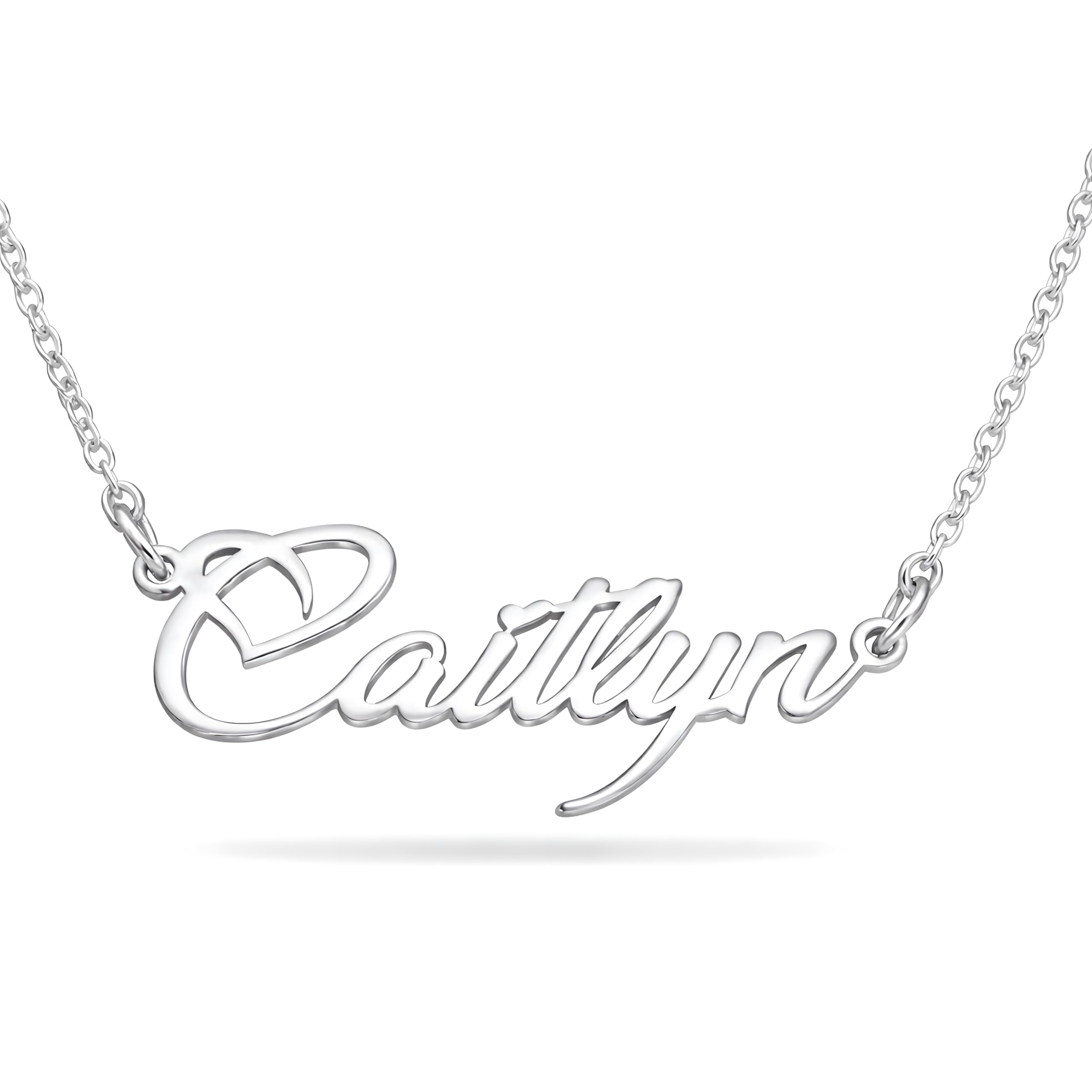 ZNA Jewels Personalised Name Necklace for Women - Customised Sterling Silver Dainty Heart Pendant, Elegant Jewellery Ideal for Birthday, Gifts for Women, Girls & Teens (925 Sterling Silver)
