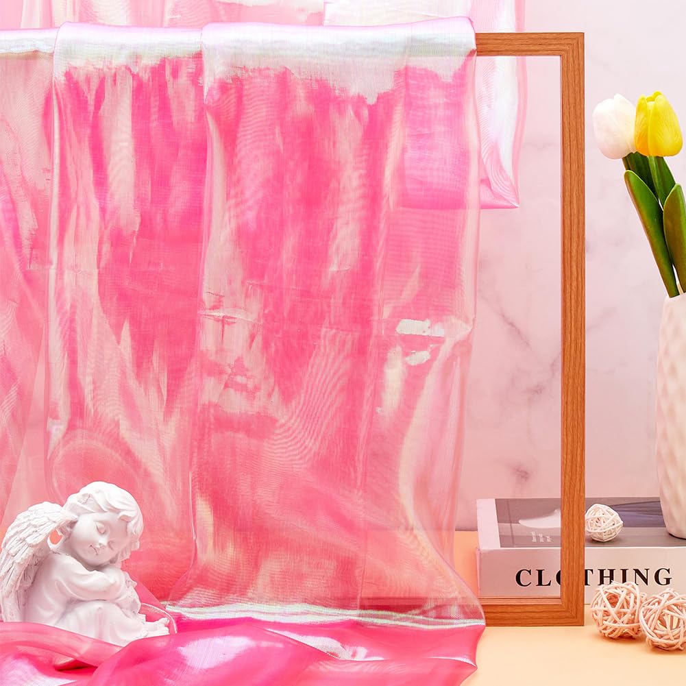 GORGECRAFT 3m x 1.5m Pink Rainbow Laser Organza Fabric Gradient Iridescent Fabric Chiffon Sheer Gauze Shiny Tulle Fabric for Wedding Dress Curtain Photography Background Clothing Stage Performance - Image 4