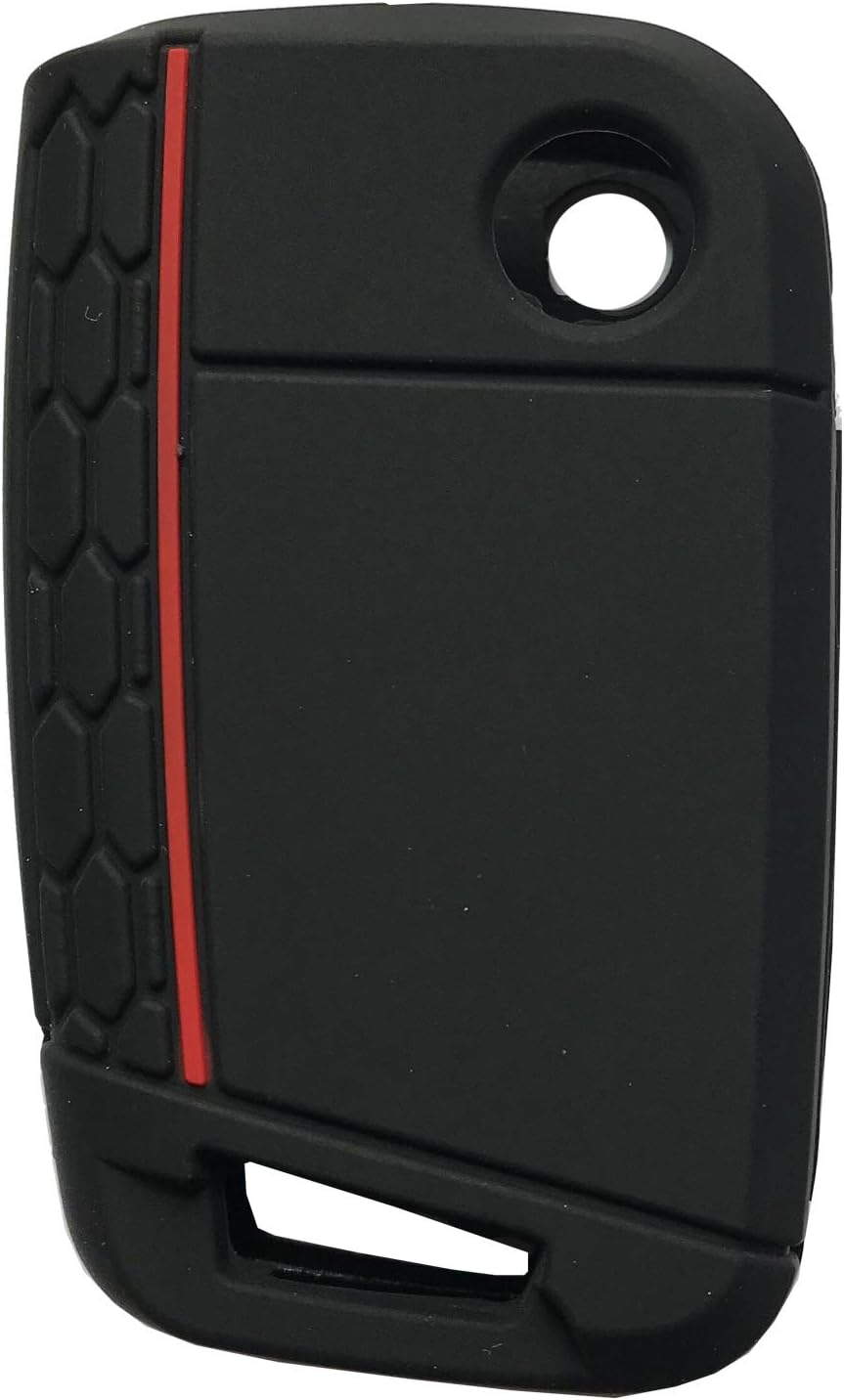 Horande 4 Button Silicone Key Cover Case Remote Fob Protector fit for VW 2016-2017 Golf Polo GTI 2018 2019 Tiguan Keyless Entry Remote Key Fob Skin (Black+Red) image 3
