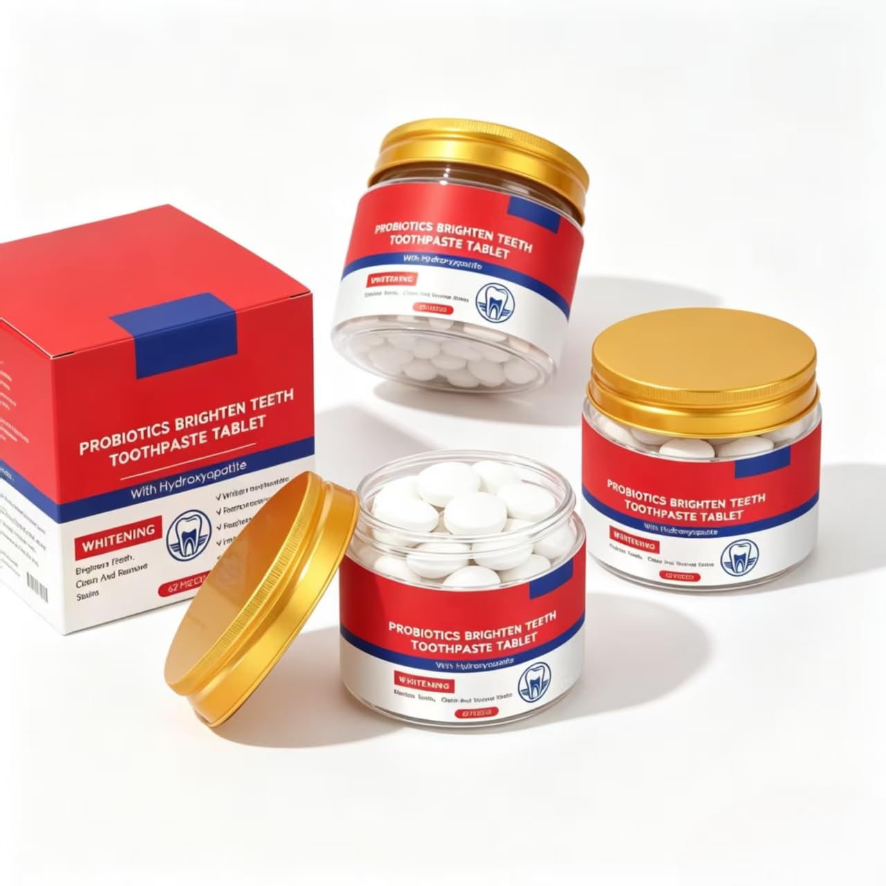 Compresse di dentifricio – Sbiancante, senza fluoro, menta piperita | Idrossiapatite per il sostegno dello smalto e il sollievo dalla sensibilità. Adatto ai viaggi. 62 compresse