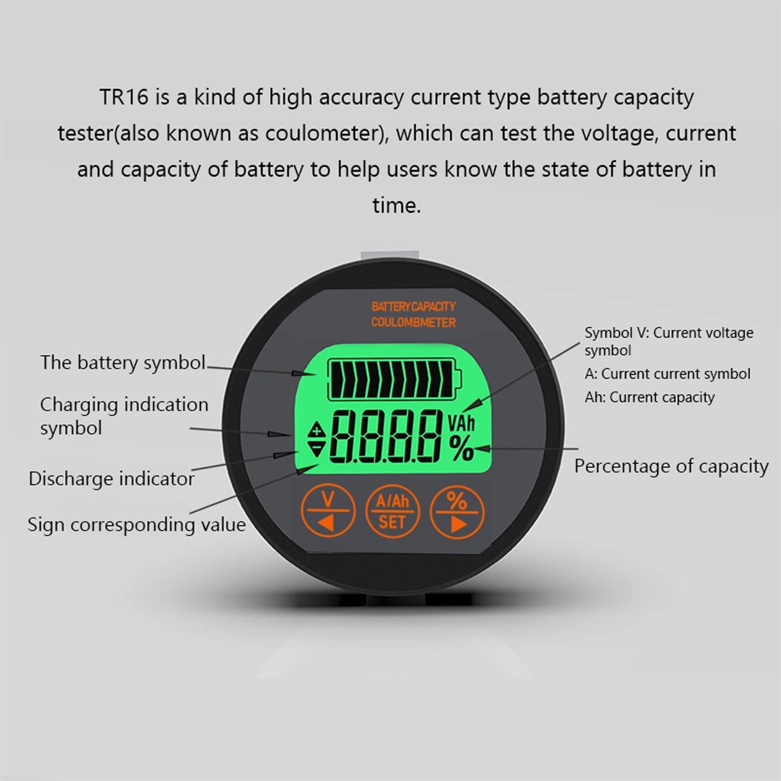 Tester baterii, TR16 8-120V. Wodoodporna temperatura akumulatora Tester Prąd napięcia LCD Wyświetlacz z funkcją Memory Tester Pojemność baterii | 350A