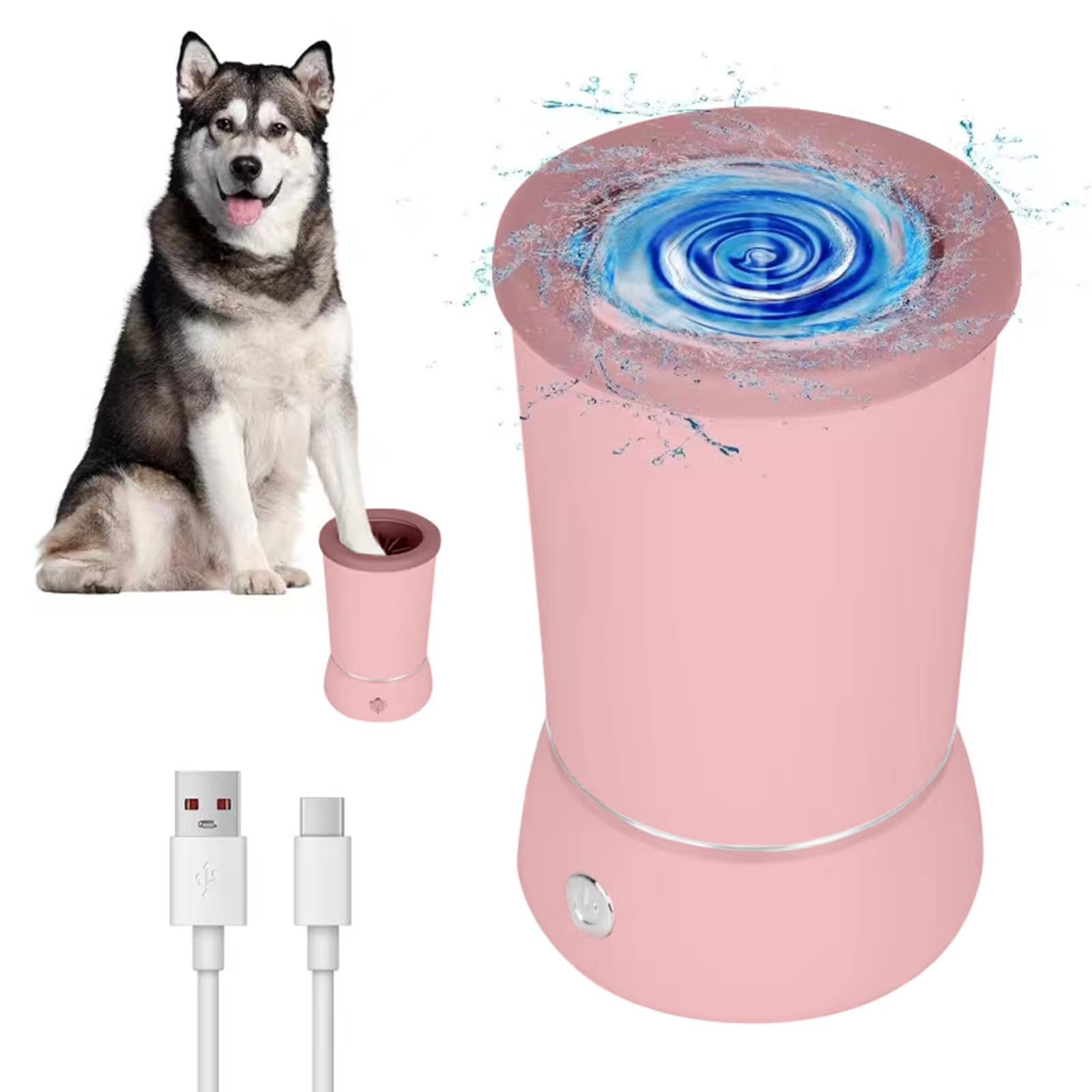 JETASU Limpiador automático de patas, limpiador de patas de perro, carga USB, pequeño, mediano, grande se pueden utilizar mascotas (rosa)