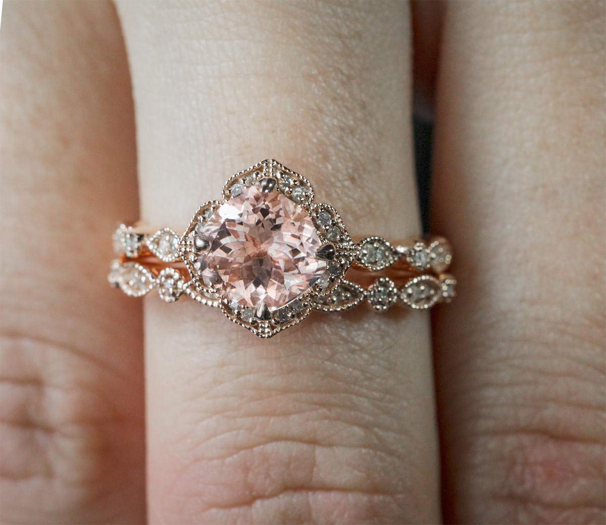 Amazon.com: 18k Rose Gold 2 Piece Ring Set Cubic Zirconia Bride