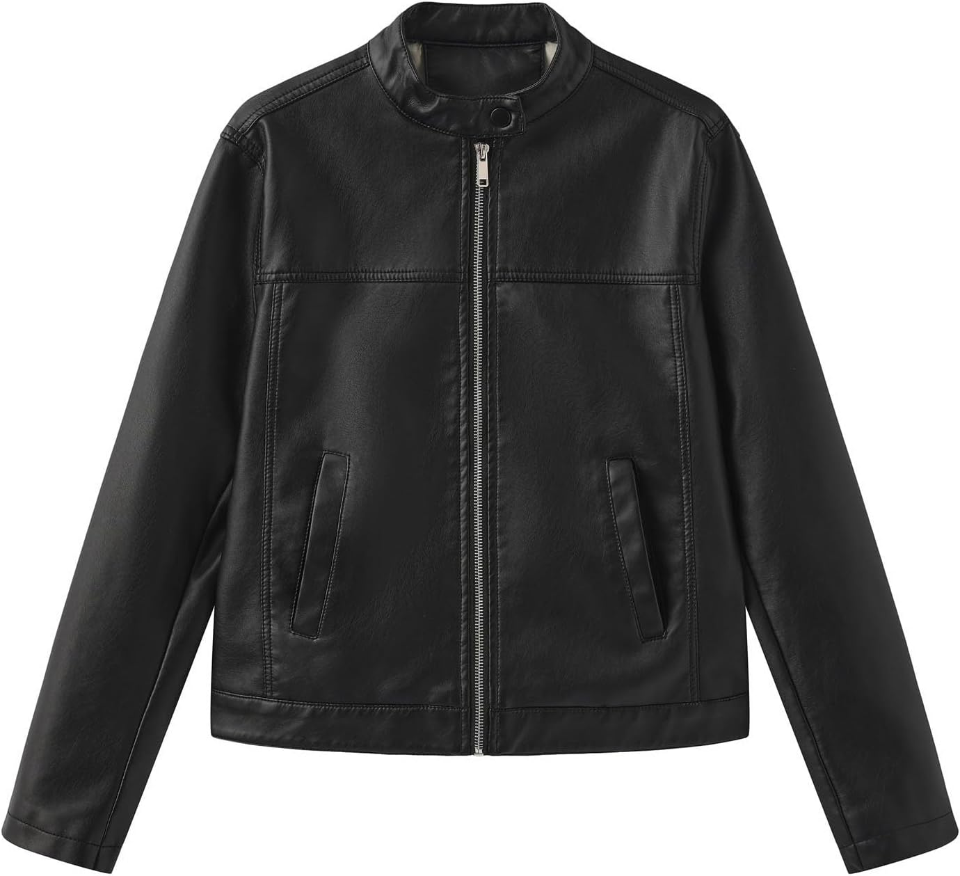 Womens Faux Leather Jacket Cropped Motobike Zip Up Trendy Casual Lapel Coats Long Sleeve Open Front Y2k Short Jackets