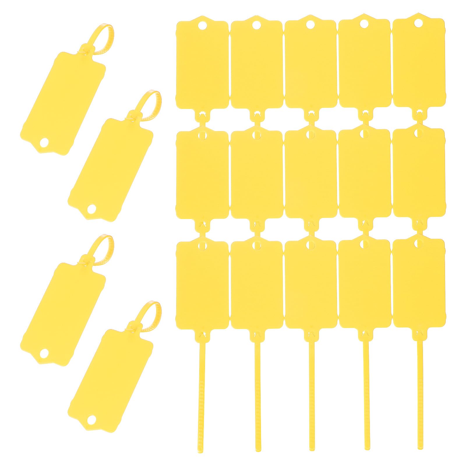PATIKIL 150Pcs Etiquetas de Plástico Impermeables En Blanco, Etiquetas de Sello Almacenamiento Llaves Marcadores de Lazo Reutilizable Escribibles Con Bridas, Amarillo 2.48 X 1.46"