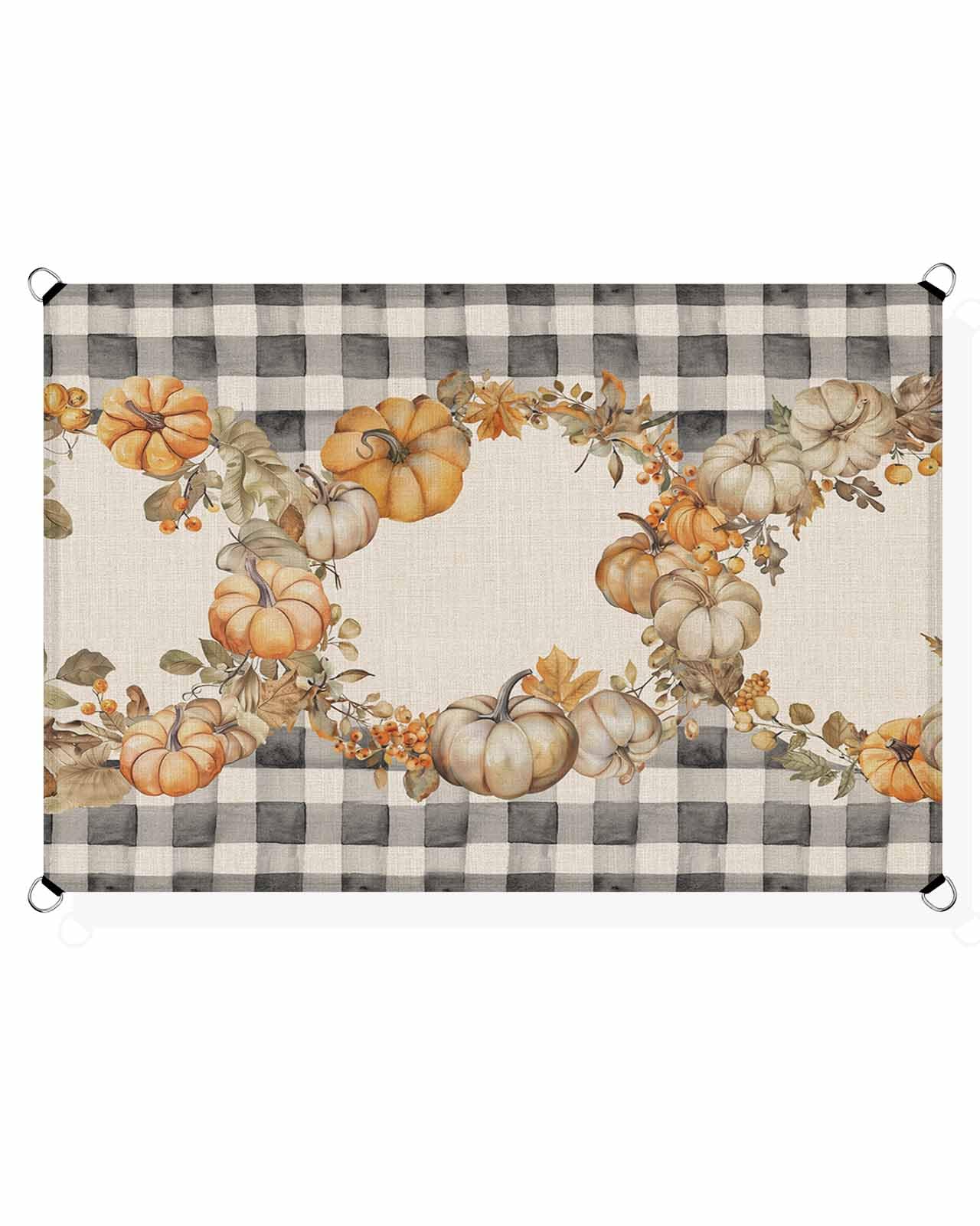 Fall Thanksgiving Outdoor Patio Sun Shade Sail 6.5' x 10' Rectangle Waterproof Sun Sail Shades UV Block Sunshades Vintage Autumn Pumpkin Leaf Black White Buffalo Check Patio Shade for Backyard Garden