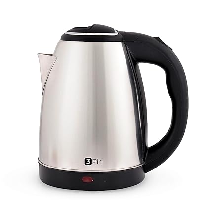 3Pin 1200W 1.8L Stainless Steel Electric Kettle with Auto Cut Off,Power Indicator,Boil & Dry Protection,Double Layered Cool Touch Body and Rotatable Base (Silver)