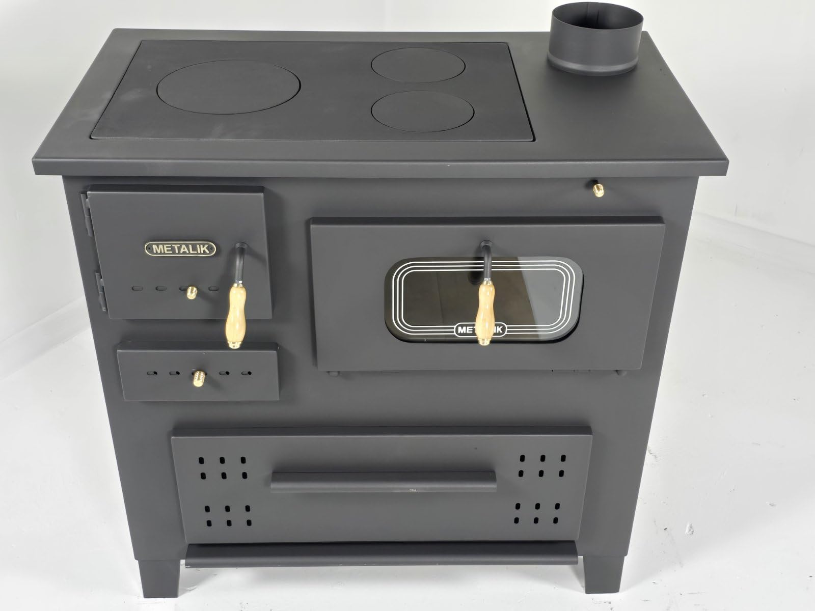 Prity Poêle à bois 13 kW avec plaque en fonte et brûleur à bûches