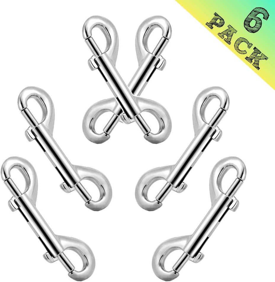 PISSION Bolt Snaps Double Ended Hook 6 Set 3.5inch/90mm Zinc Alloy Trigger Metal Clips for Key Chain Dog Leash Horse Pet Sling Feed Buckets