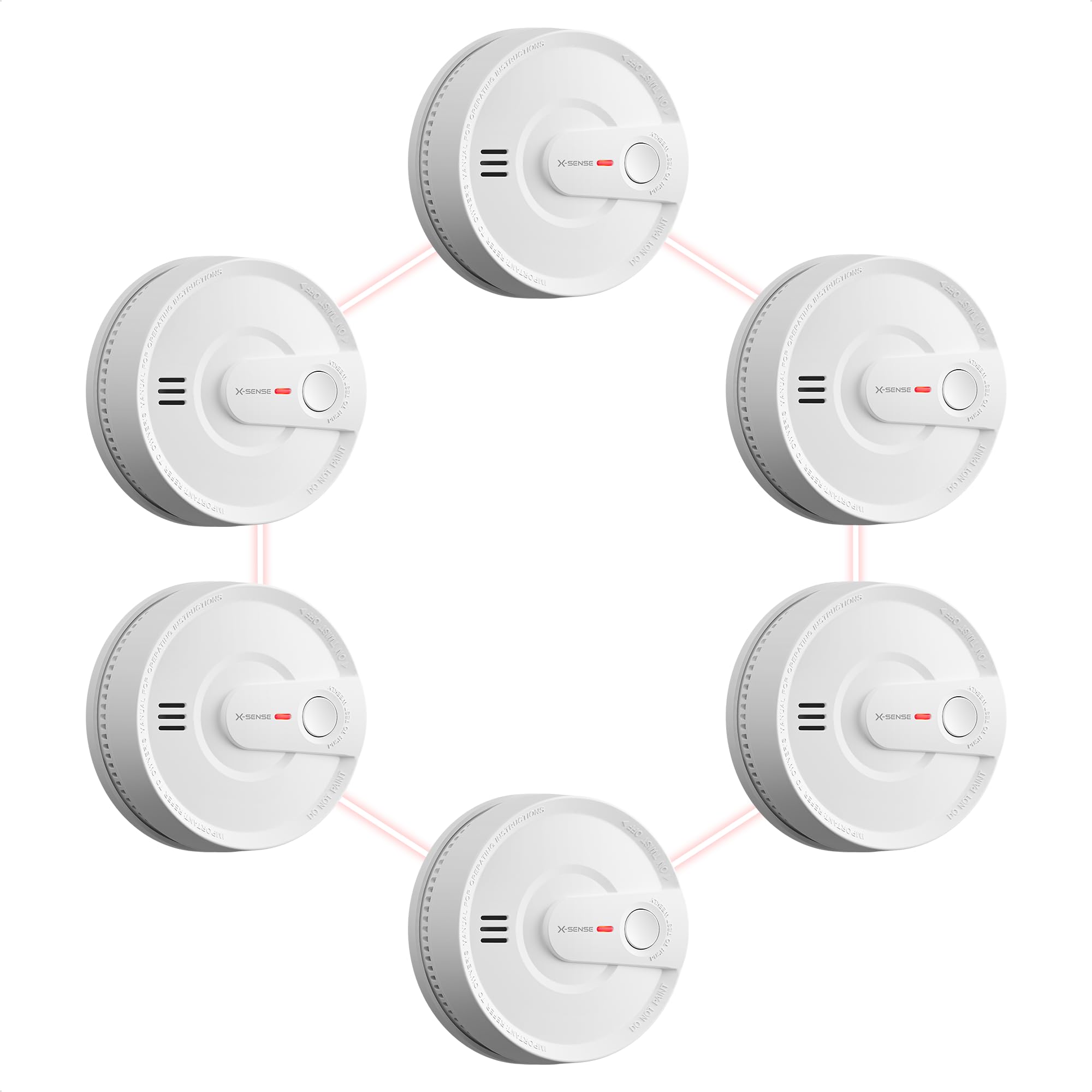 Up to 18 Link+ Alarms, All Alarms Sound Together, UL 217 Certified, Self-Check and One-Button Hush for Bedrooms X-Sense Interconnected Smoke Detector, 10-Year Battery, SD20-W, 6-Pack