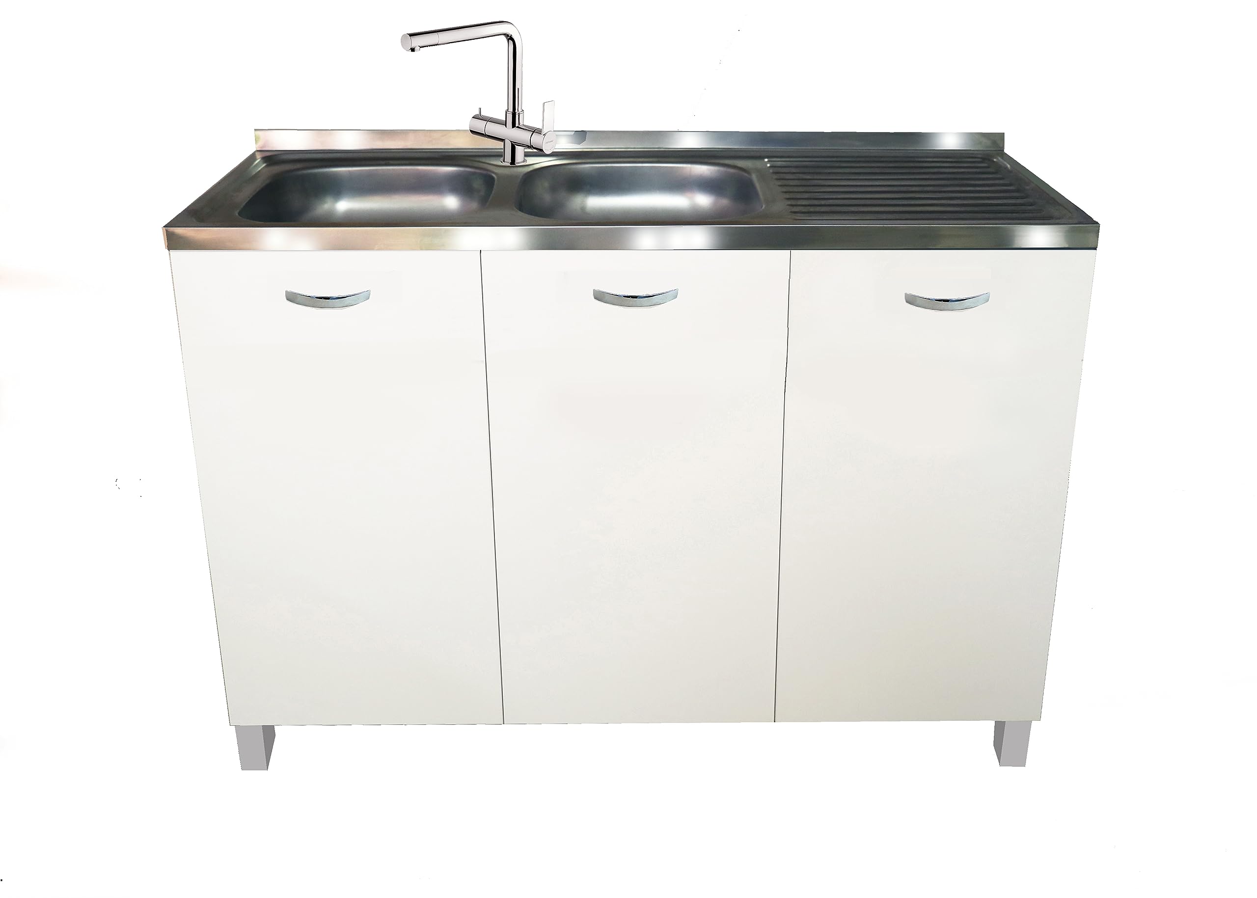 MABEL Mobile Sottolavello Cucina Bianco 3 Ante Organizer in Legno Nobilitato Finitura Antigraffio Facile da Montare - L 120 cm x P 50 cm x H 80,5 cm