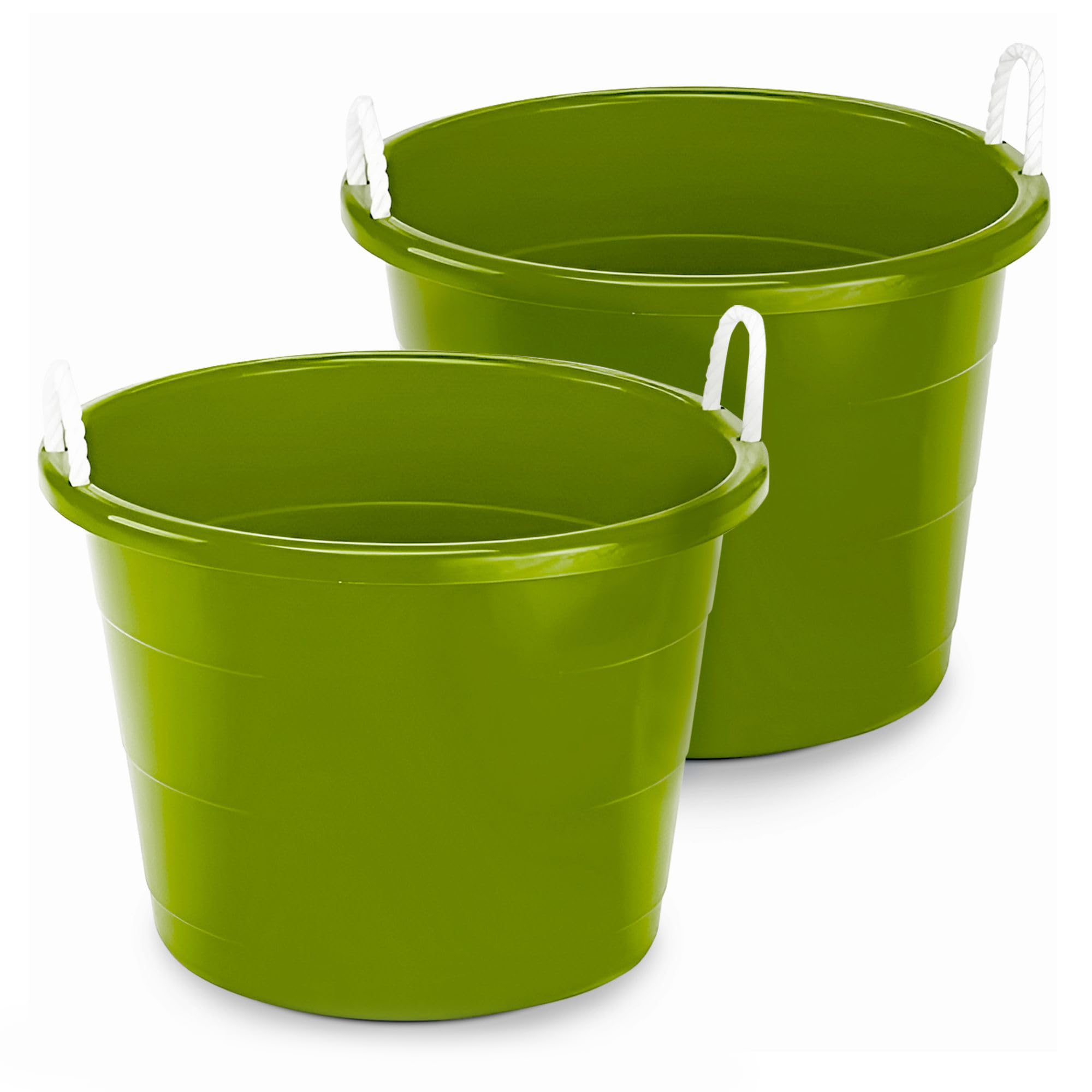 HOMZ 2-Pack Utility Tub, Large Plastic Storage Bucket with Rope Handles, 17 Gallon, Green - Portable Indoor and Outdoor Buckets for Kitchen, Laundry, Garden, Bathroom, and Garage Organization