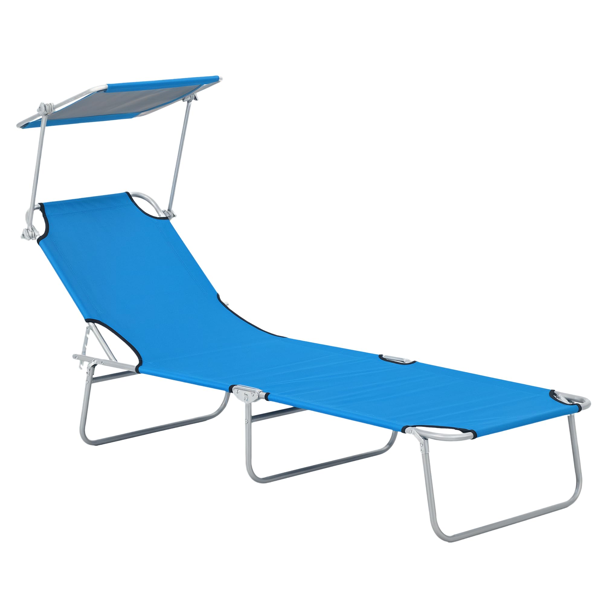 Outsunny Folding Sun Lounger with Canopy, Reclining Sunbed with 4-Position Adjustable Backrest, 600D Oxford Cloth, Portable Garden Lounger Recliner Chair for Beach, Camping, Patio, Bright Blue