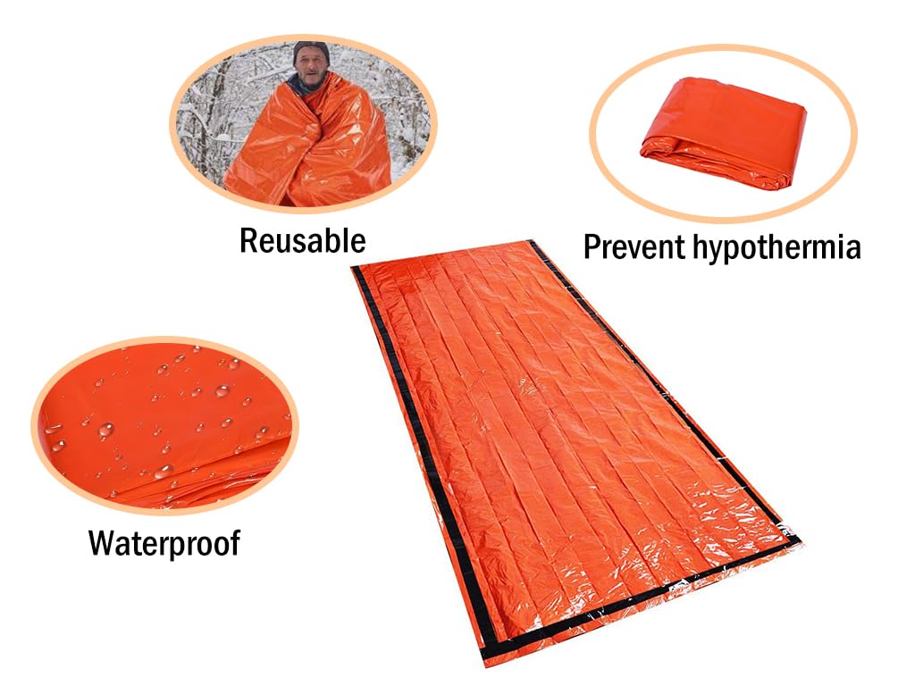 Hitopin Sac De Couchage De Survie – 2 Pièces En Aluminium Léger Et Imperméable, Couverture Thermique Avec Sifflet – Idéal Pour Camping, Randonnée Et Urgence (Orange)