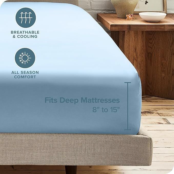 Image of 600 TC 100% Egyptian Cotton Fitted Sheet for Single Bed Size Fitted Bed Sheet with Pillow Cover for Bedroom, Soft Hotel Quality Size - 36 x78+12 Light Blue Pillow Cover Size -18 x 28 Inch