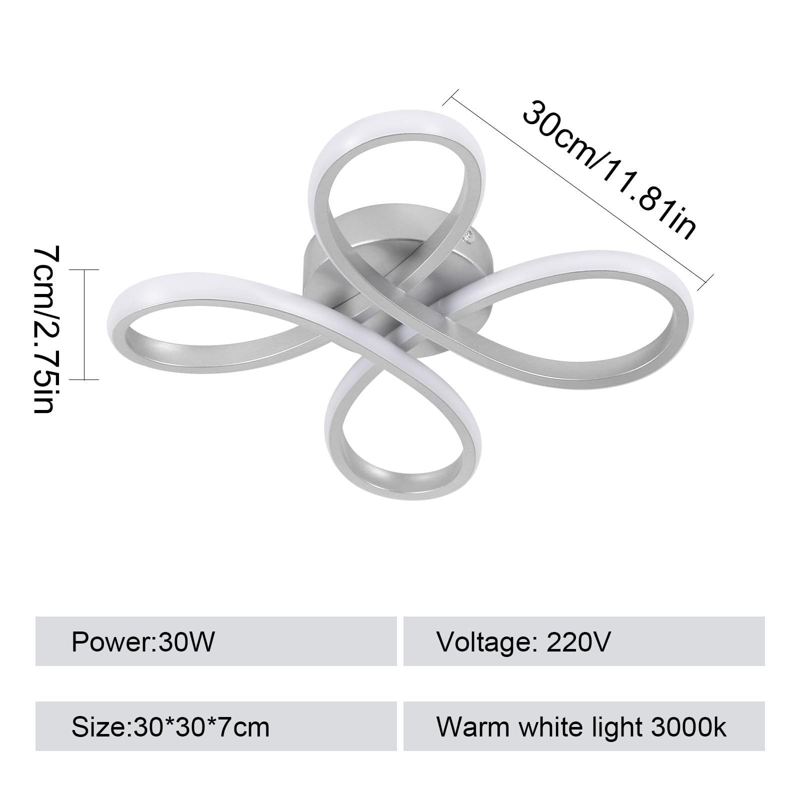 Comely Plafoniera LED Soffitto, 30 W 3500 LM Lampada da Soffitto Moderna per Camera da letto, Soggiorno, Cucina, Corridoio, Bianco Caldo 3000 K, Argento [Classe di efficienza energetica E]