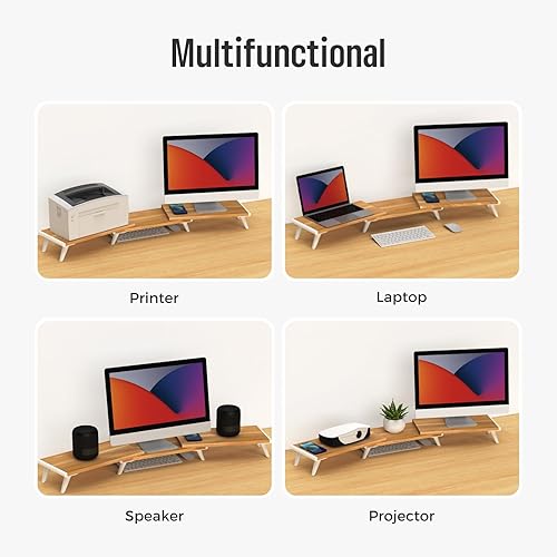 Miniatura 6 de loukin Soporte elevador de doble monitor para escritorio, 43.6 x 8.2 x 3.2 pulgadas, soporte de computadora grande para 2 monitores, laptop,