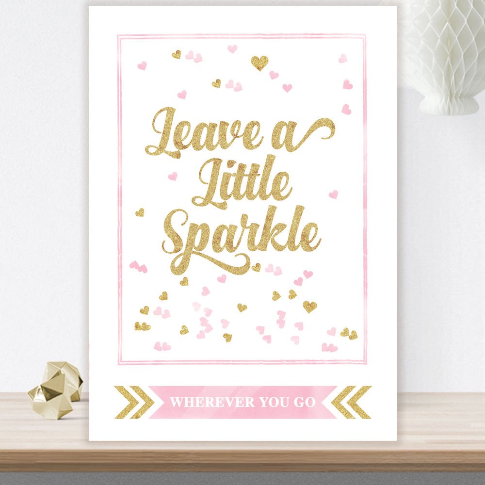 Glitzy Glam Leave A Little Sparkle Wherever You Go Table Sign Available in A Range of Colours with Glitter Effect (GL12) (Pink)