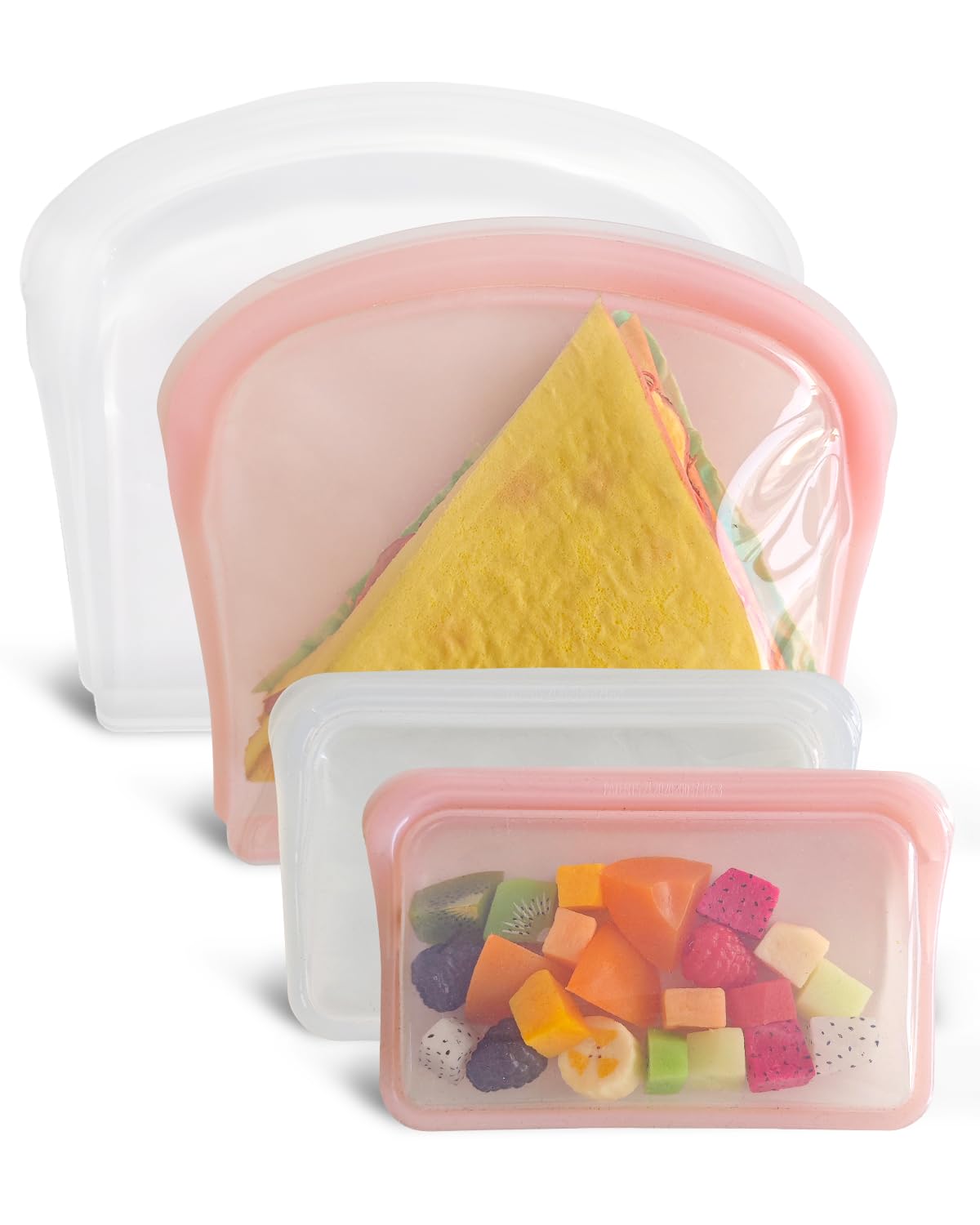 Sacchetti riutilizzabili in silicone, confezione da 4 sacchetti in silicone per snack, sandwich e sandwich, resistenti, per conservare alimenti, congelatore, microonde, forno, lavabili in