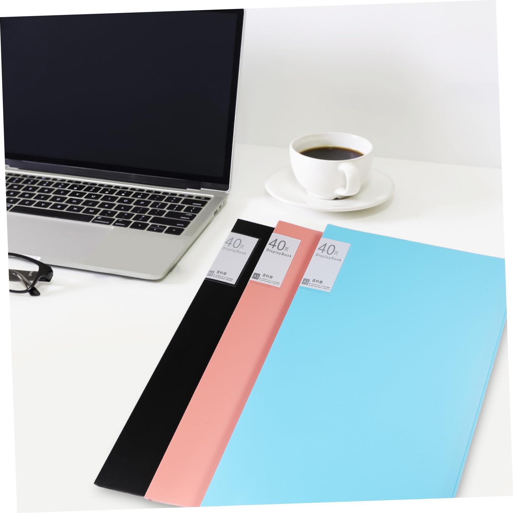 Operitacx 3 Stück Portfolio Ordner mit Kunststoffhüllen Präsentationsmappe Schwarz Blau Rosa für Dokumente Kunstwerke Büro Schule Organizer