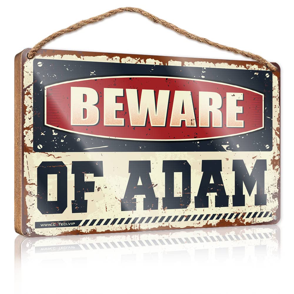 YYHLEH Porch Signs Outdoor Beware Of Adam Wooden Sign(15X28CM)