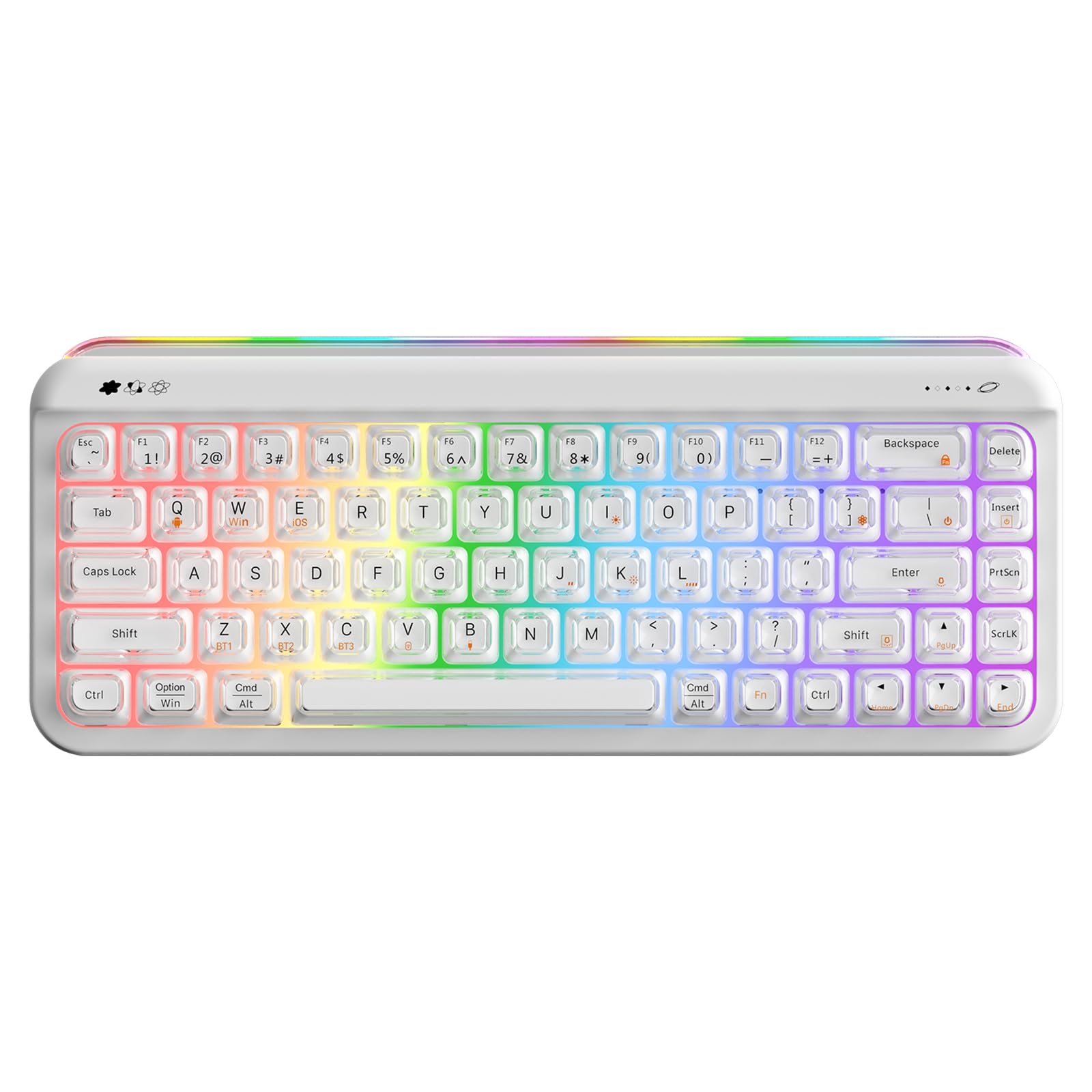 AJAZZ AF68 Wireless Membrane Keyboard, 68% Layout 68-Key Gaming Keyboard, 2.4 GHz/Type-C/BT, RGB Lighting Effects with Integrated Side Light Bar, 4000mAh Battery, Translucent Keycaps, White