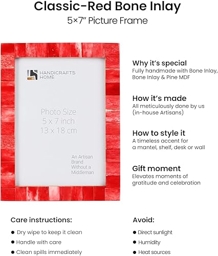 Miniatura 2 de Handicrafts Home Juego de 2 portarretratos de 5 x 7 pulgadas, hecho a mano, con incrustaciones de hueso rojo, colección clásica, marco bohemio