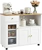 Kitchen Cabinet with Worktop Buffet Cabinet Sideboard Kitchen with Microwave Shelf Adjustable Shelves for Kitchen Dining Room Living Room White 90 x 40 x 81.5 cm