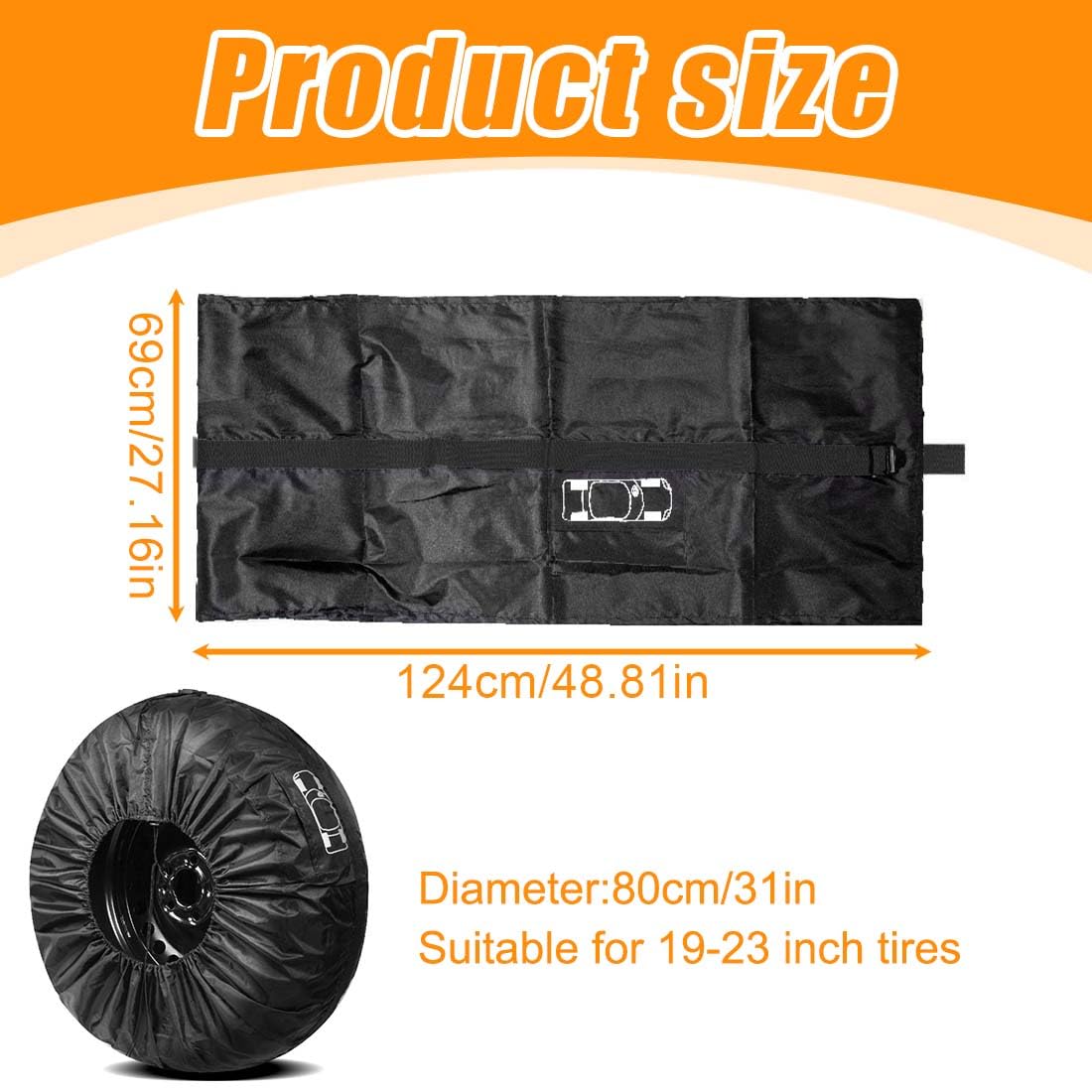 Funda para Neumáticos de Coche y Rueda de Repuesto - Compatible con Remolque, Camper, Camión, SUV - 80 cm de Diámetro Negro con Asa