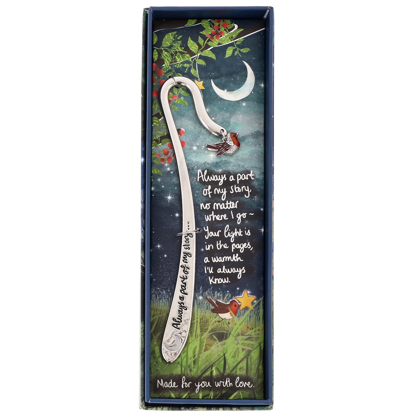 Fox Under The Moon Silver Plated Sentiment Bookmark - Inspirational Quote Gift with Charm - Friendship & Life Message - Stacey McNeill (Part of My Story)