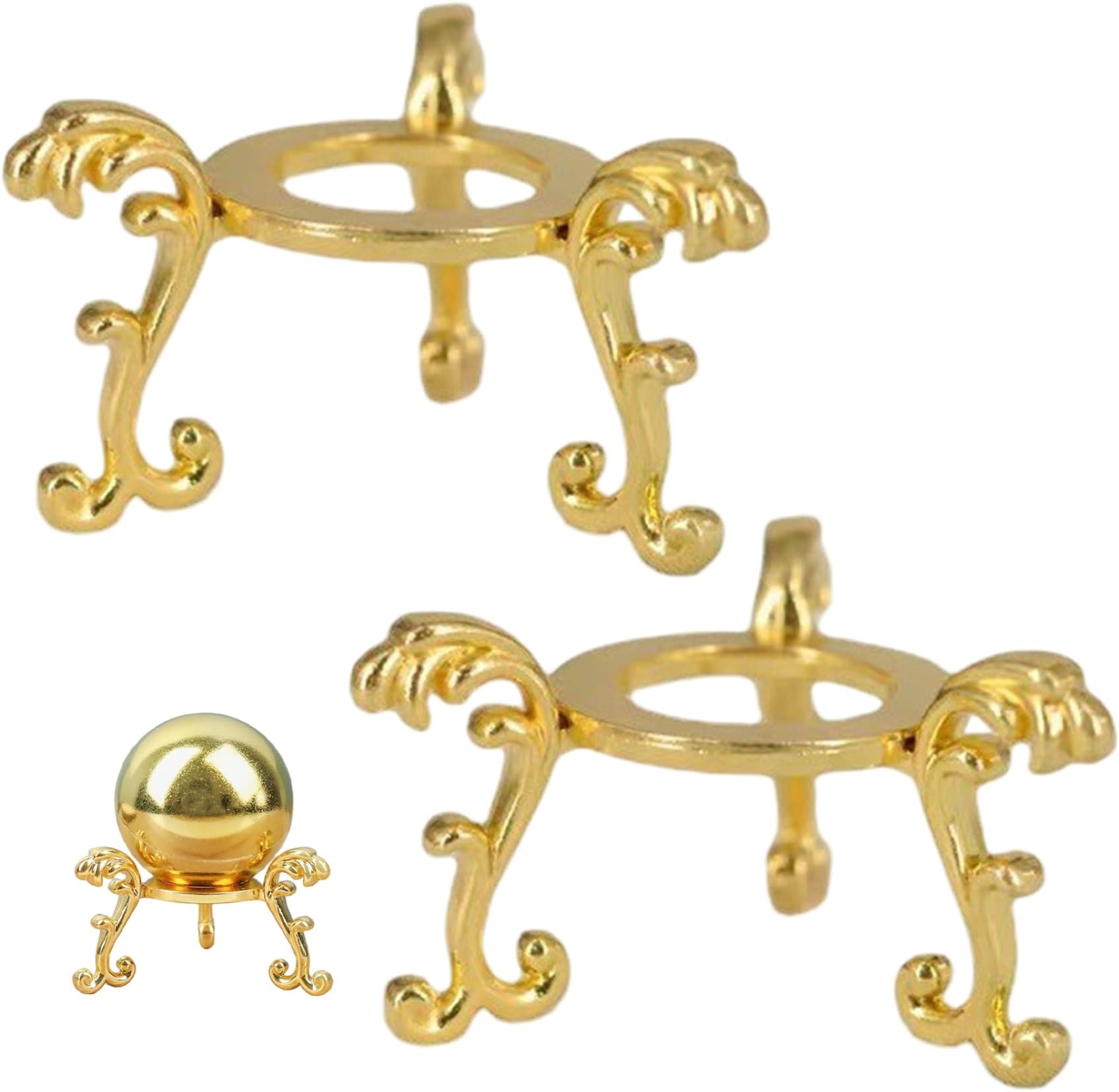 2Pcs Egg Stand, Sturdy Metal Egg Display Stand, Decorative Pedestal for Crystal Ball Sphere Globe Stone, Golden