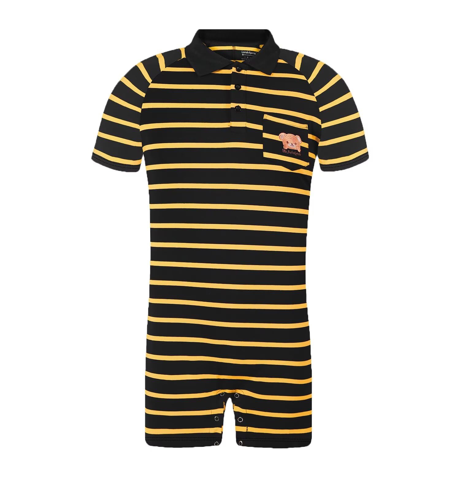 Landofgenie Onesie Pyjama Herren Kurzarm Baumwolle Strampler One Piece Bodysuit Gestreiftes Romper für Männer