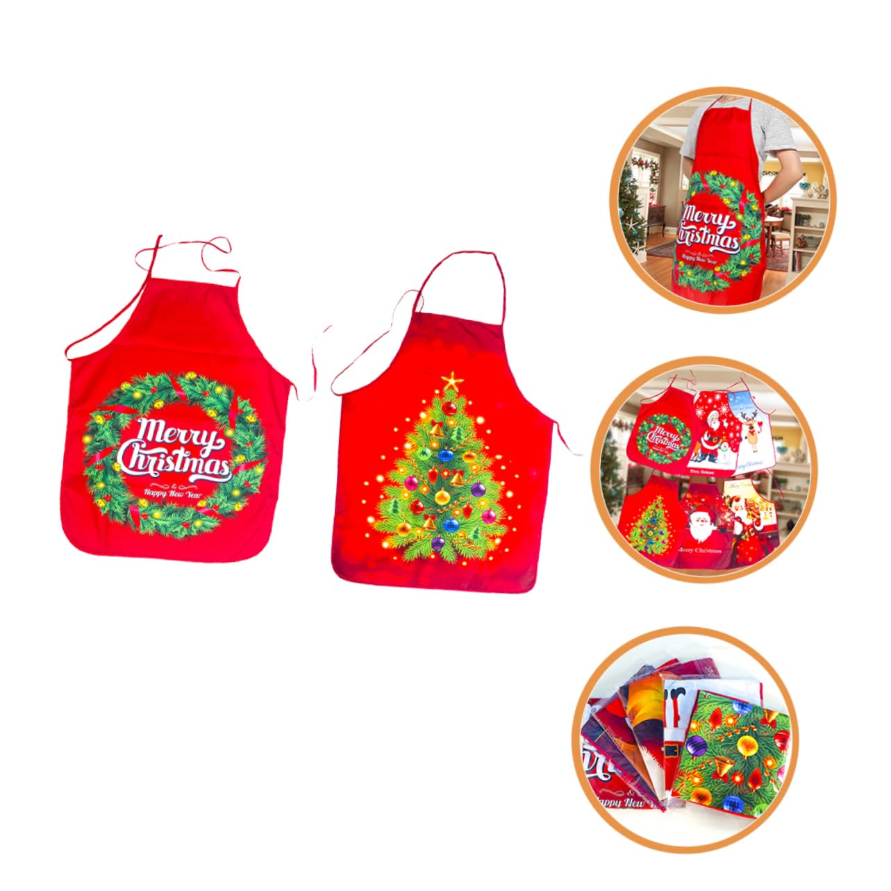COLLBATH 5 Juegos De Adornos Navideños Para Cocina Delantales Rojos Para Adultos Lavables A Máquina 2 Unidades X 5