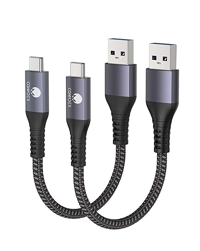 CONMDEX - Actualizado  Cargador tipo C de 10 Gbps, paquete de 2, 61 cm, USB 3.1 Gen 2, para Android Auto, cable USB C corto de carga rápida 3A, para