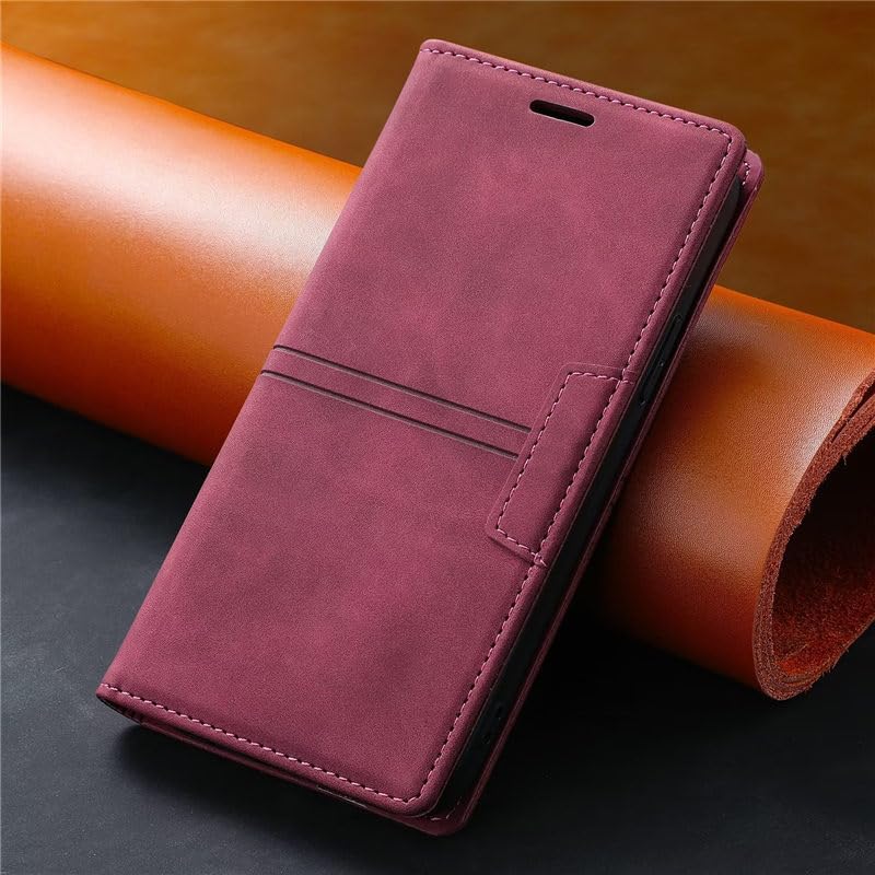 Étui Samsung Galaxy S25 Edge bordeaux en cuir rétro avec fente portefeuille