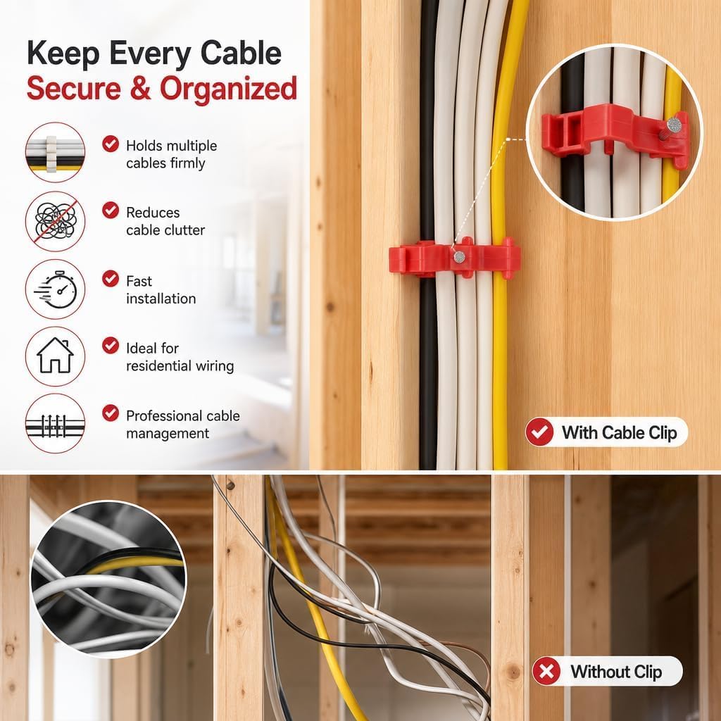 Cable Staples for NM Electrical Wire, Insulated Staples & Stackers, Secures 14/2 12/2 Non-Metallic Cable, UF, Coaxial, Data/CAT5/6 Cables, Fast & Easy to Install, 100Pcs
