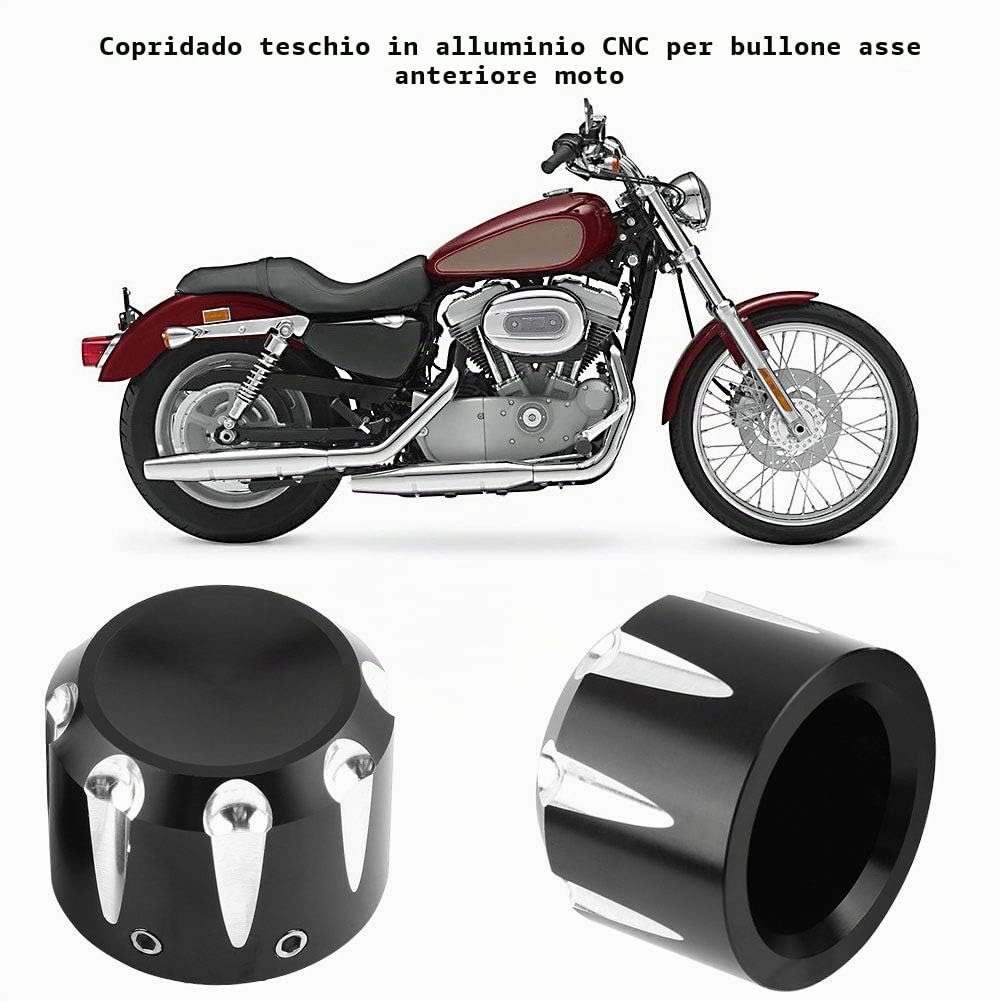 2 Pz Alluminio CNC Moto Asse Anteriore Del Cranio Dado Bullone Tappo di Copertura Harley Assi Copre Moto Dado Breakout Copertura Anteriore 03 Electra Glide Softail Classic 2012 Hd Street 1999(Nero)