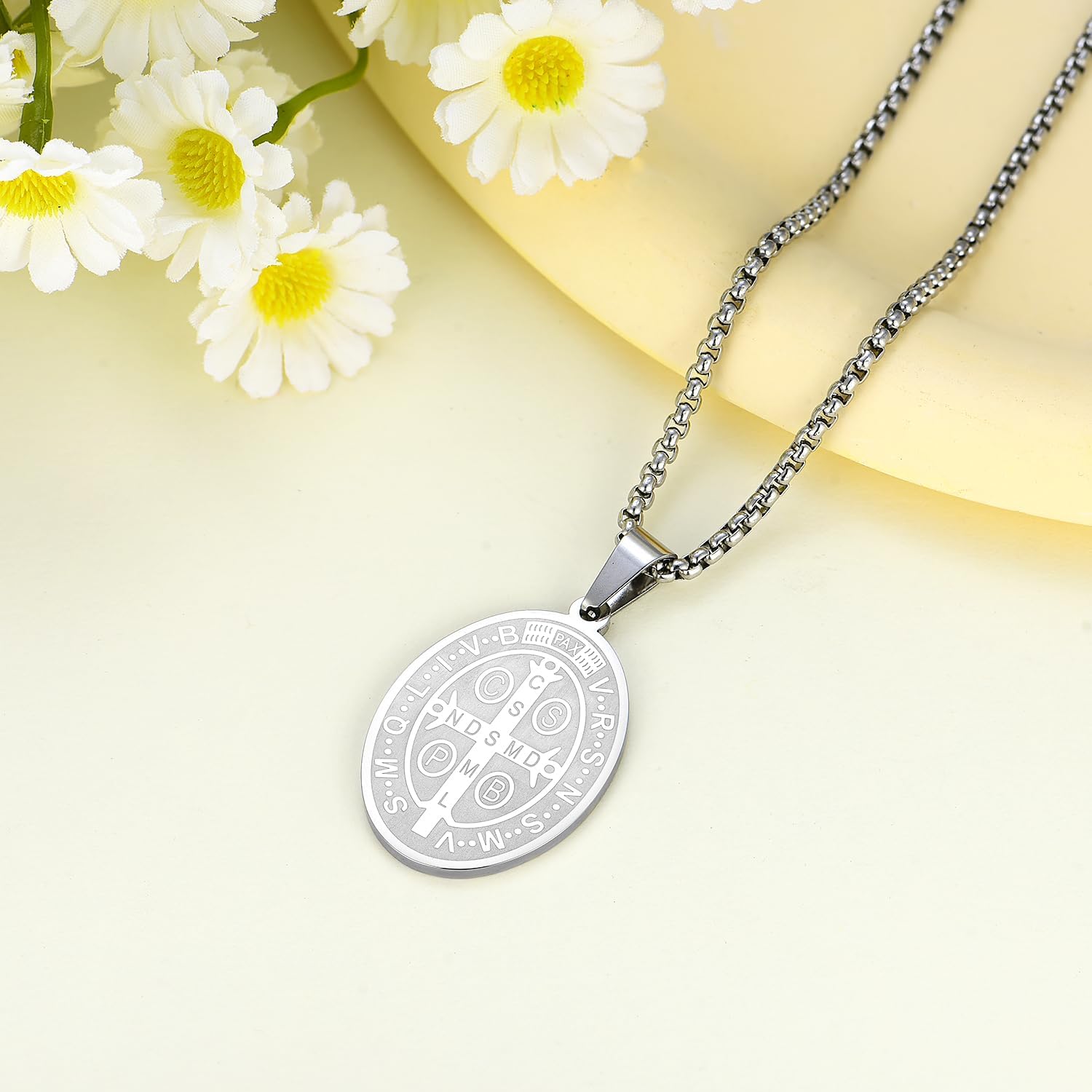 Yonhon St Benedict Medal Necklace Bracelet Stainless Steel Exorcism Catholic Gift for Men - Image 2