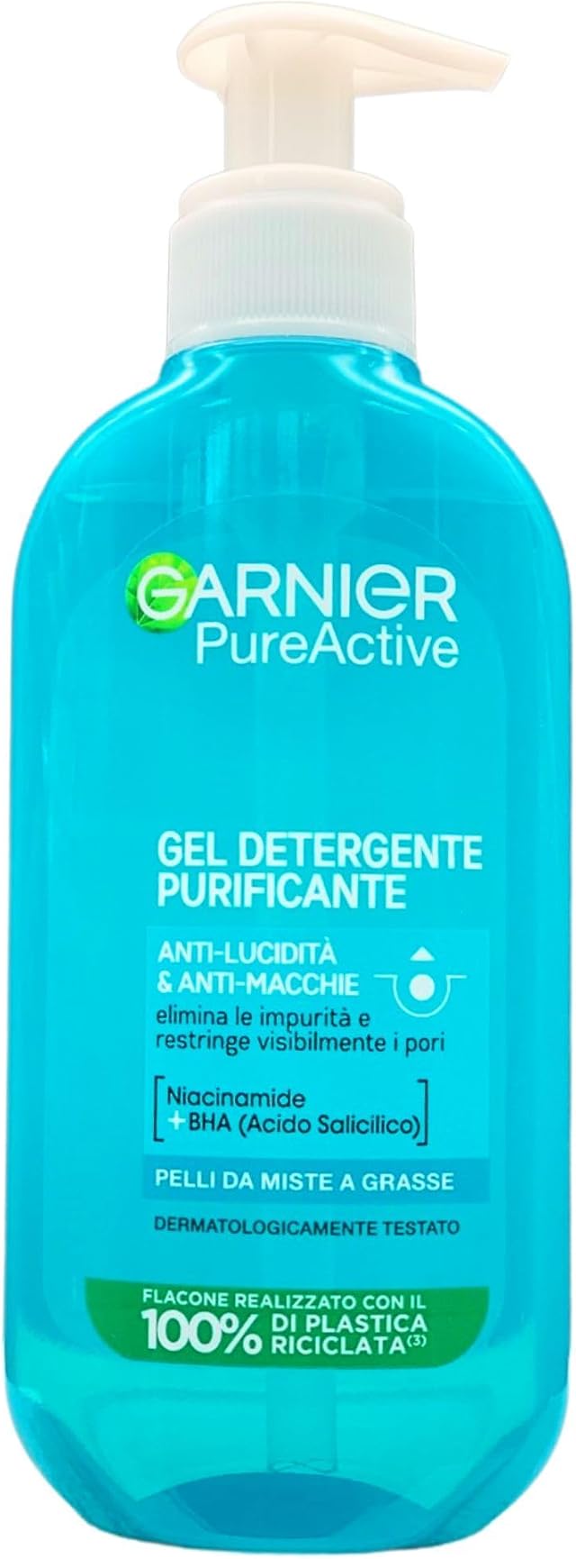 Garnier Pure Active Gel Detergente Purificante per Pelli Grasse o con Imperfezioni, 200 ml | o con Imperfezioni, Detersione Profonda e Delicata, Pelle Pulita e Purificata, per Uso Quotidiano