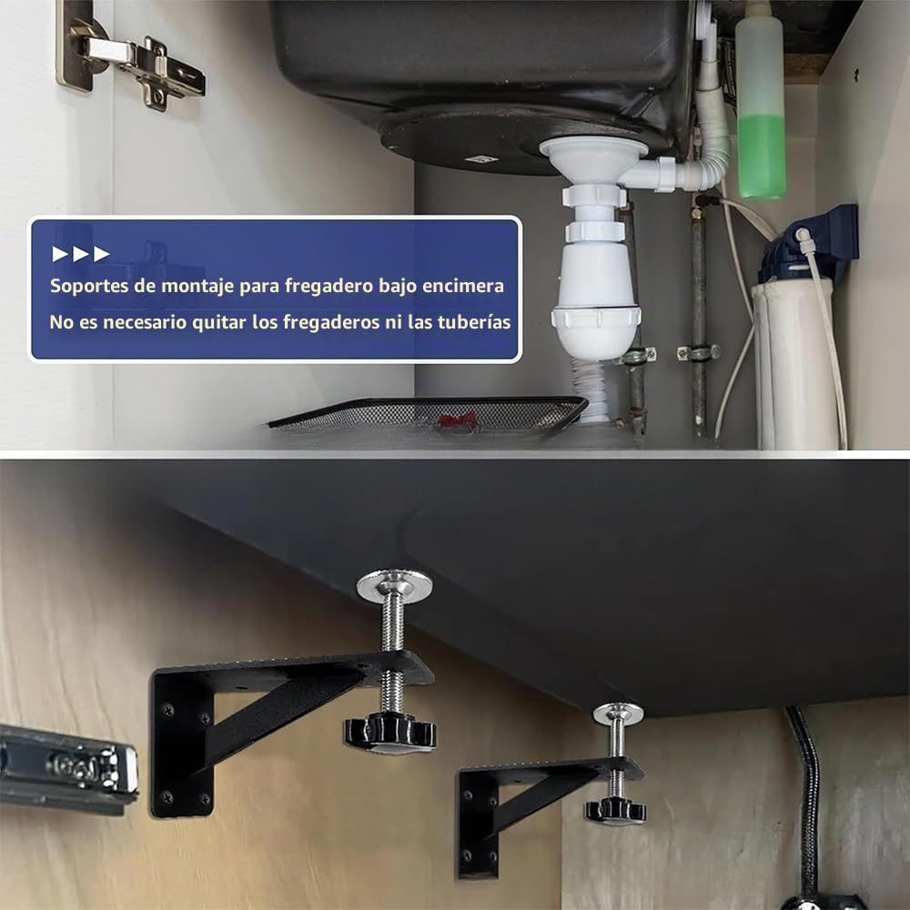 Soportes Para Fregadero Bajo Montaje, 4 Piezas Soportes Para Fregadero Bajo Encimera De Acero Inoxidable, Ajustable Pies De Cocina Para Fregadero De Cocina Y Baño